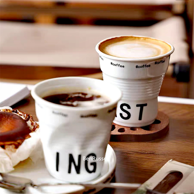 Coffee Tea Name - 200ml Korean Style Irregular Wrinkle Ceramic