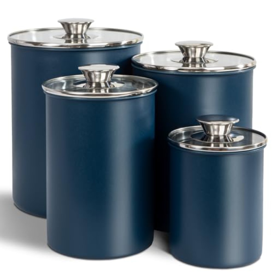 Coffee Tea Sugar Canisters - Stainless Steel Food Canister Set of