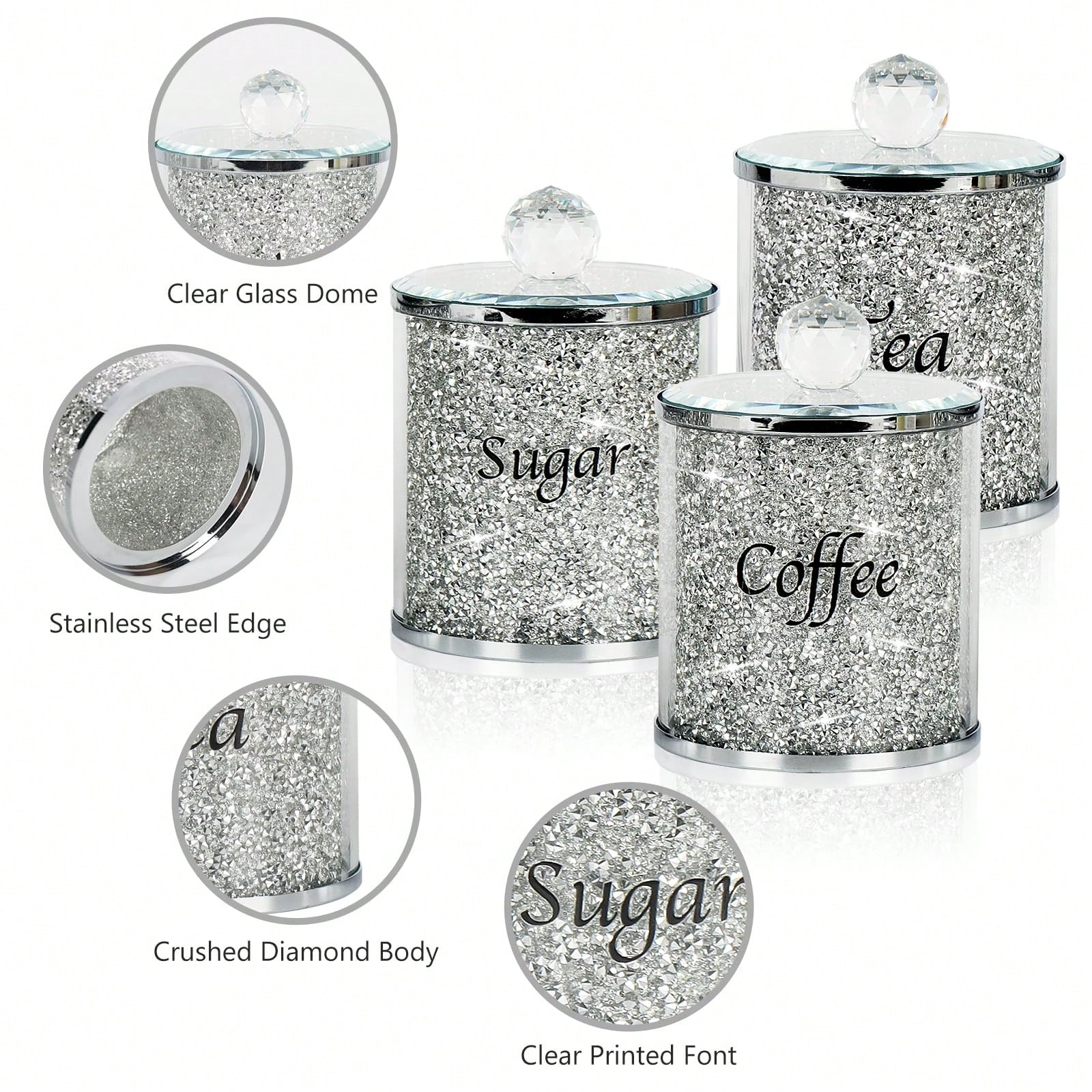 Coffee Tea Jar Set - Coffee Sugar Tea Canister Set Sparkly