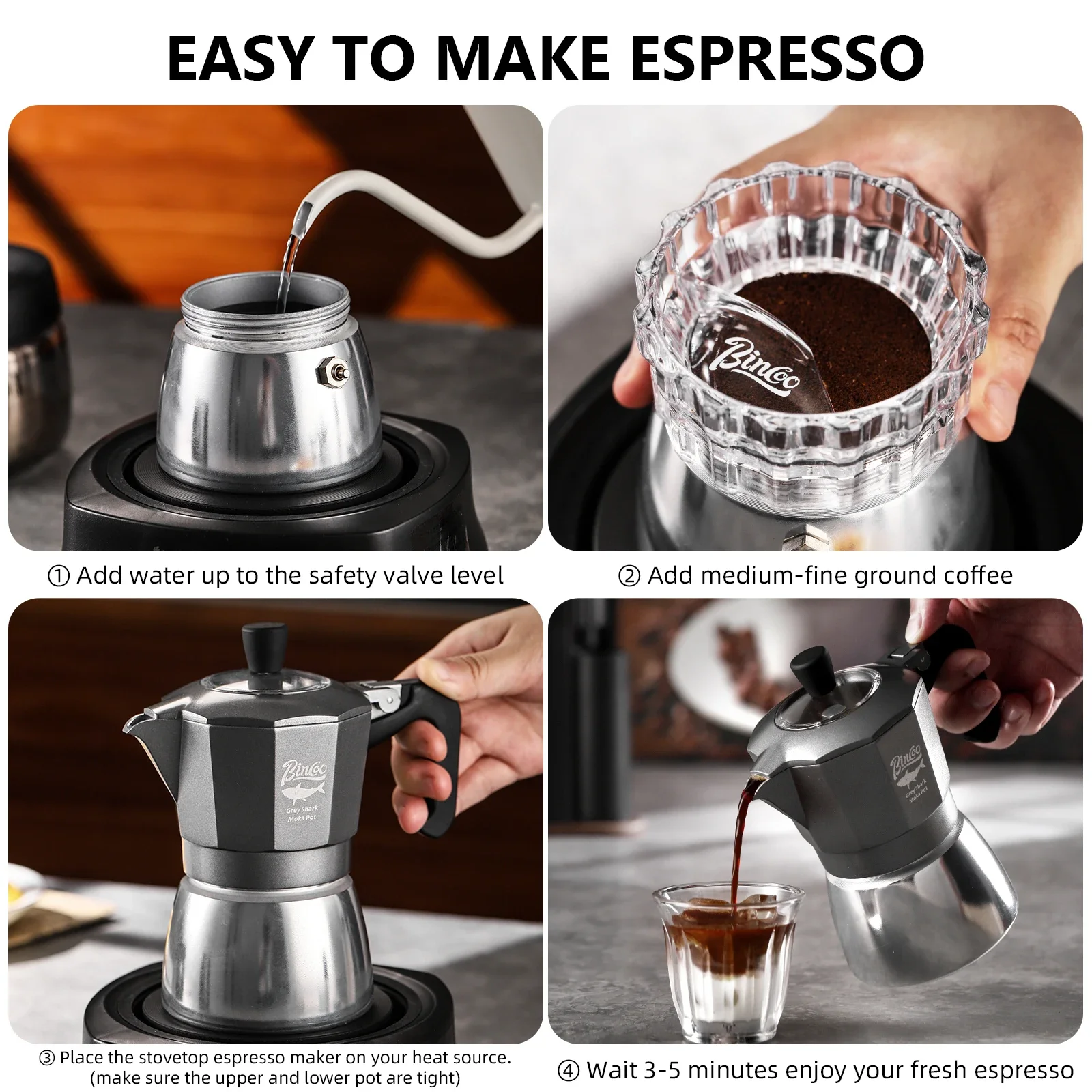 Bincoo 2 Cups Double Valve Mok - Moka Pot Stove recension och pris