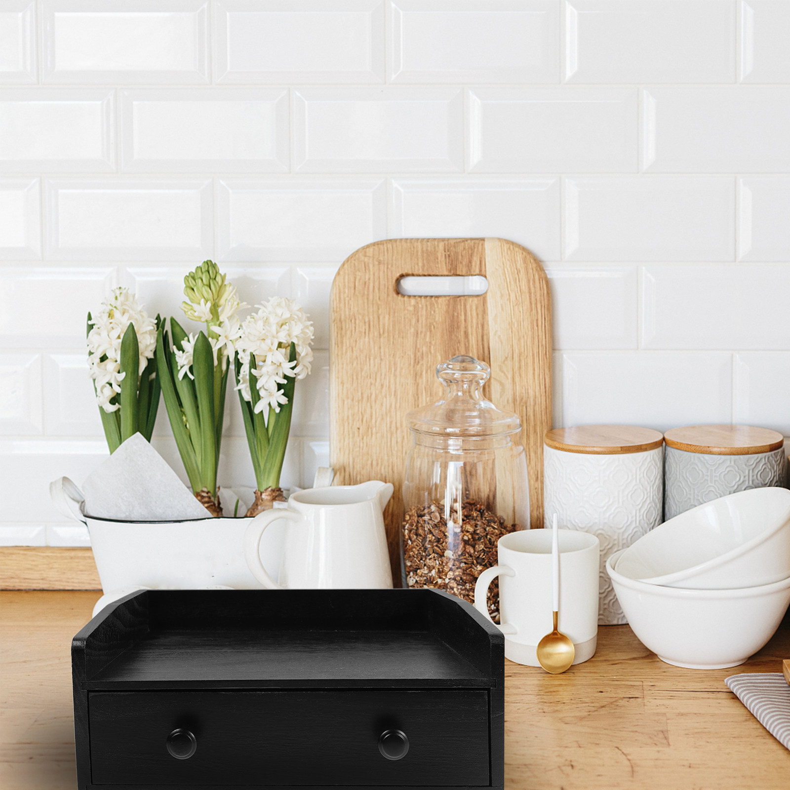 Black Wooden Desktop Storage B - Coffee Tea Drawer Organizer recension och pris