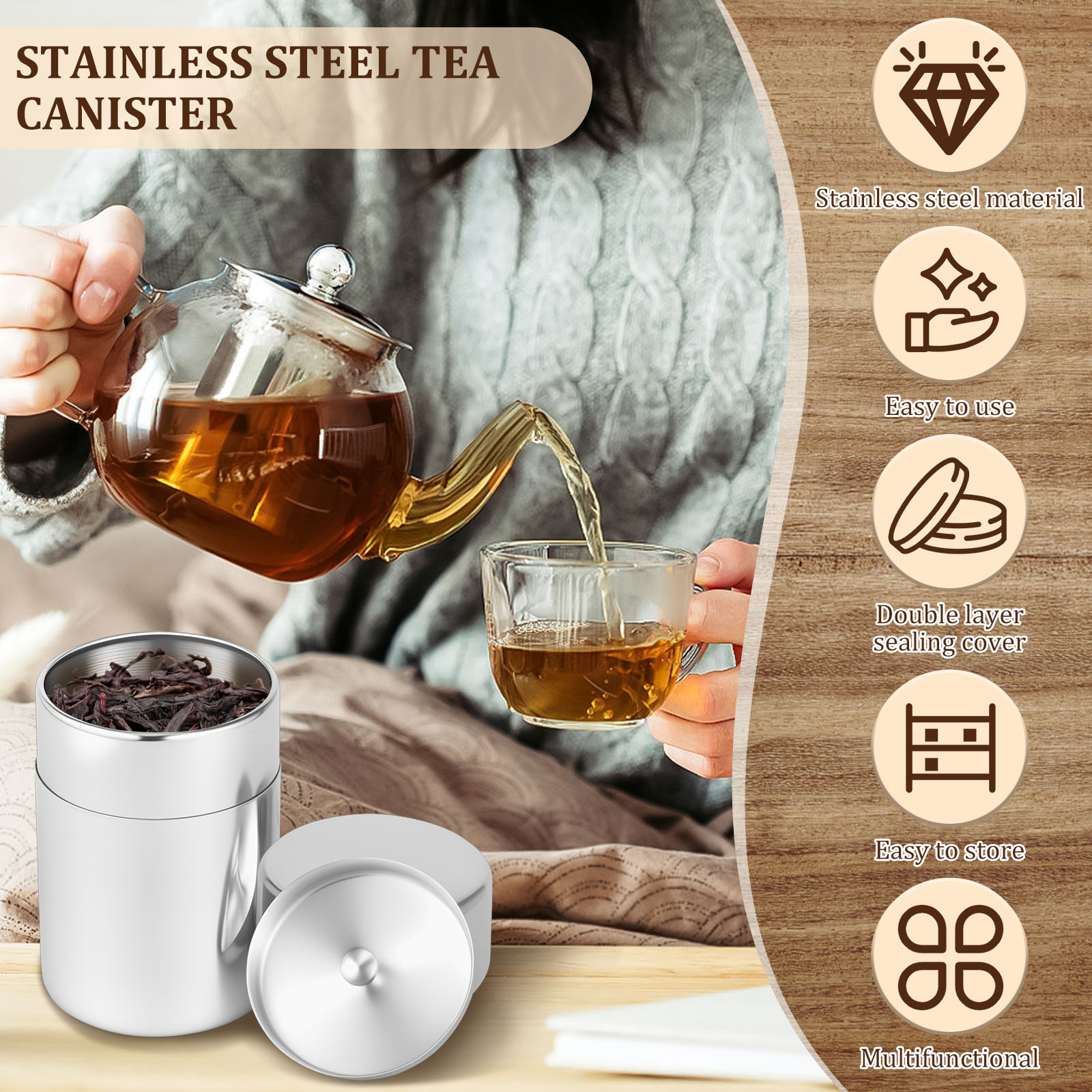 Stainless Steel Tea Leaf Tins  - Coffee Tea Sugar Canisters recension och pris