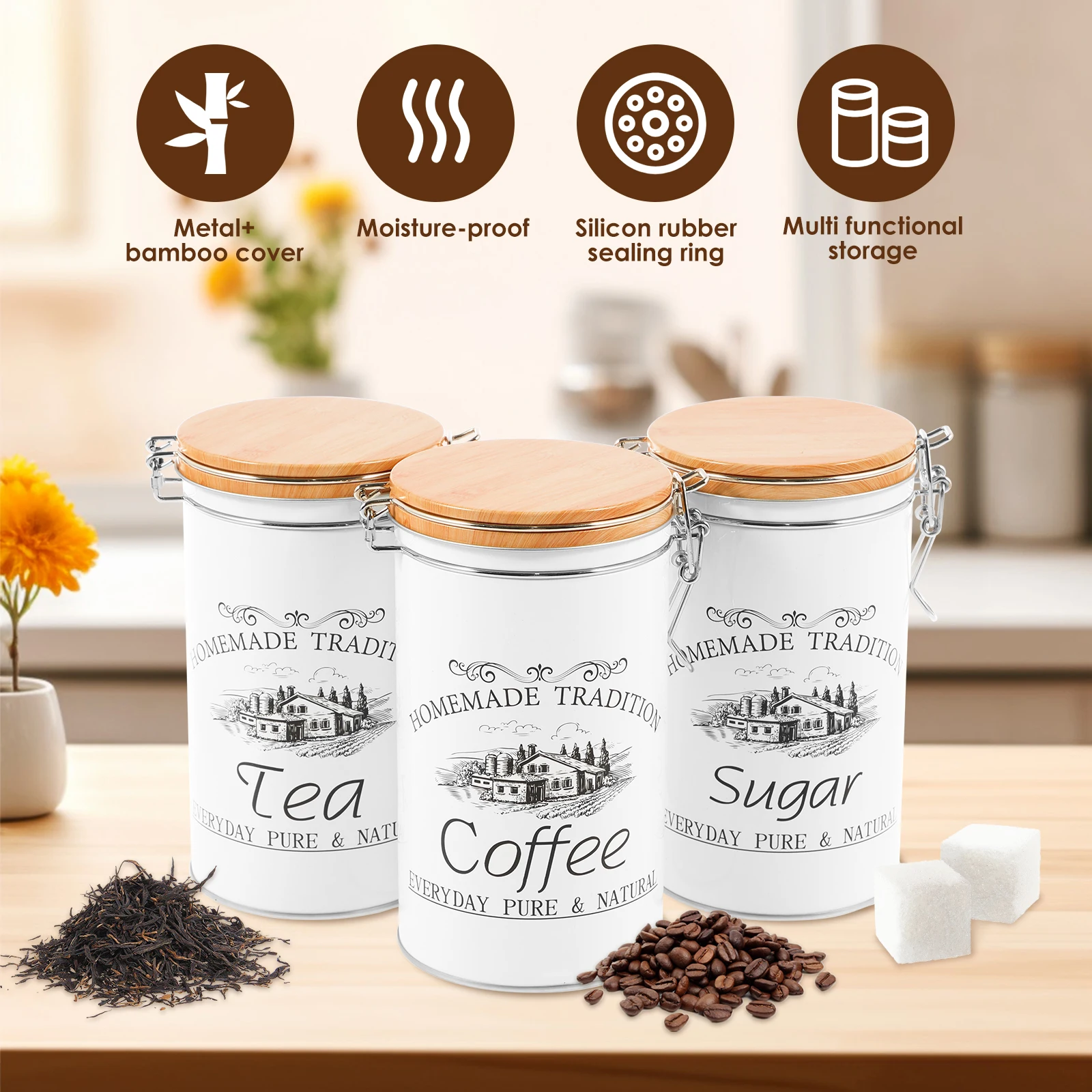 3Pcs/Set Tea Coffee Sugar Cani - Coffee Tea Jar Set recension och pris