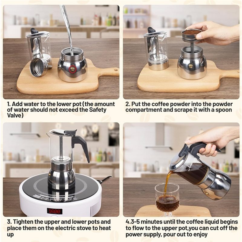 ABUI-Clear Glass 4 Cup Moka Po - Moka Pot Stove recension och pris
